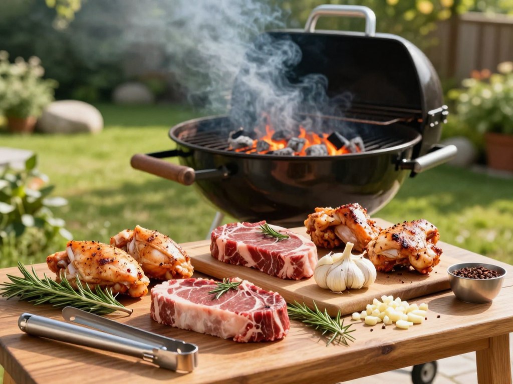 Grillvorbereitung und Fleischzubereitung