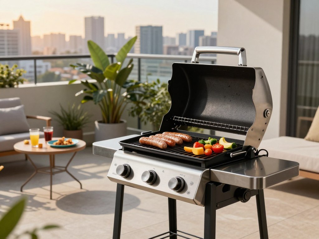 Moderner Elektrogrill auf Balkon