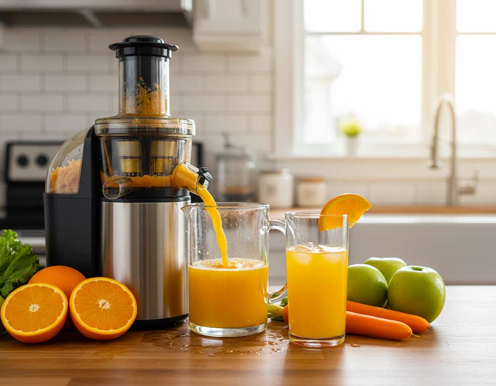 Entsafter bei der Arbeit in der Küche Entsafter bei der Arbeit in der Küche