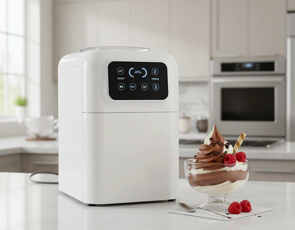 Eine Eismaschine und leckeres Eis Eine Eismaschine und leckeres Eis