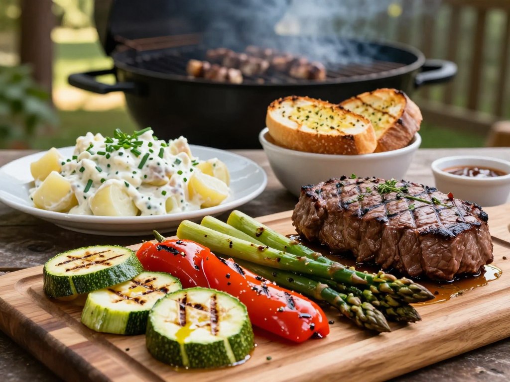 Grillgemüse und Beilagen zum Rindfleisch