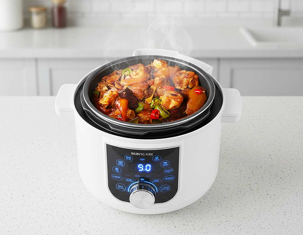 Multifunktionskocher mit leckerem Gericht Multifunktionskocher mit leckerem Gericht