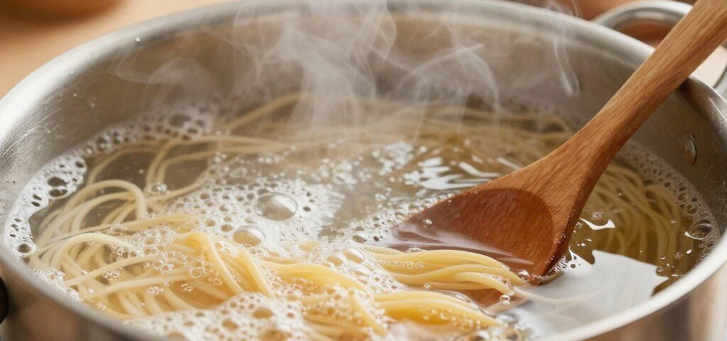 Nudelwasser beim Kochen