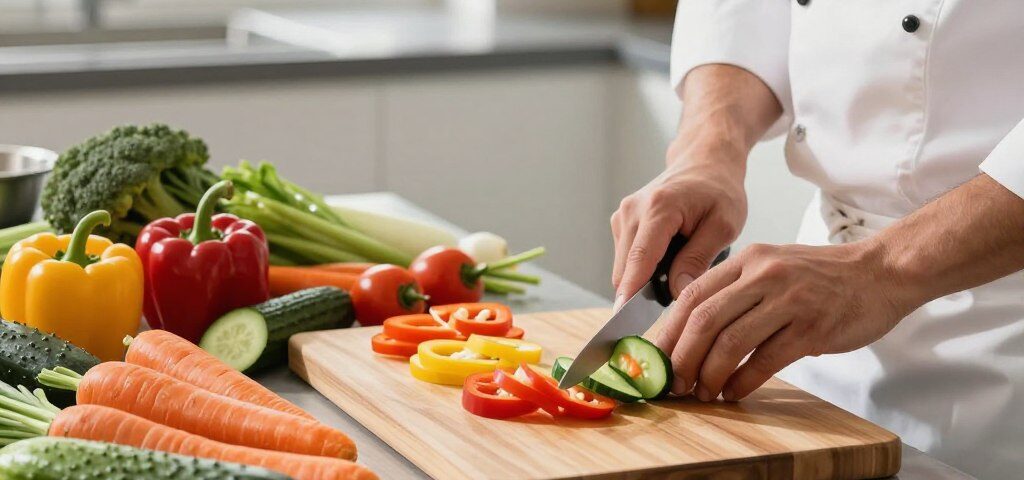 Gemüse für Gerichte gleichmäßig schneiden