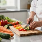 Gemüse für Gerichte gleichmäßig schneiden