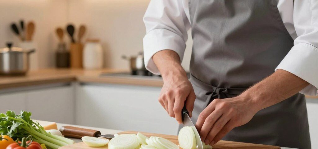 Zwiebeln in der Küche schneiden