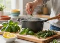 Kräuter beim Kochen hinzufügen