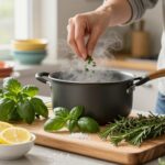 Kräuter beim Kochen hinzufügen