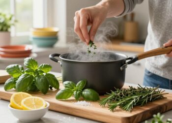 Kräuter beim Kochen hinzufügen