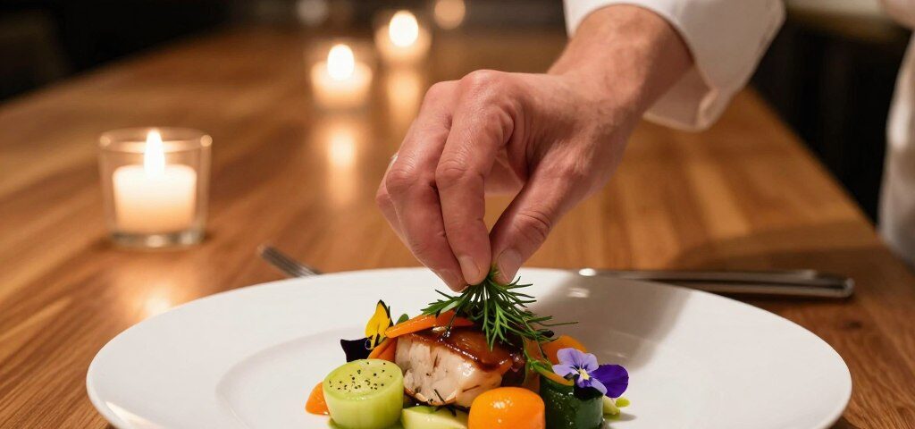 Gerichte beim Servieren garnieren