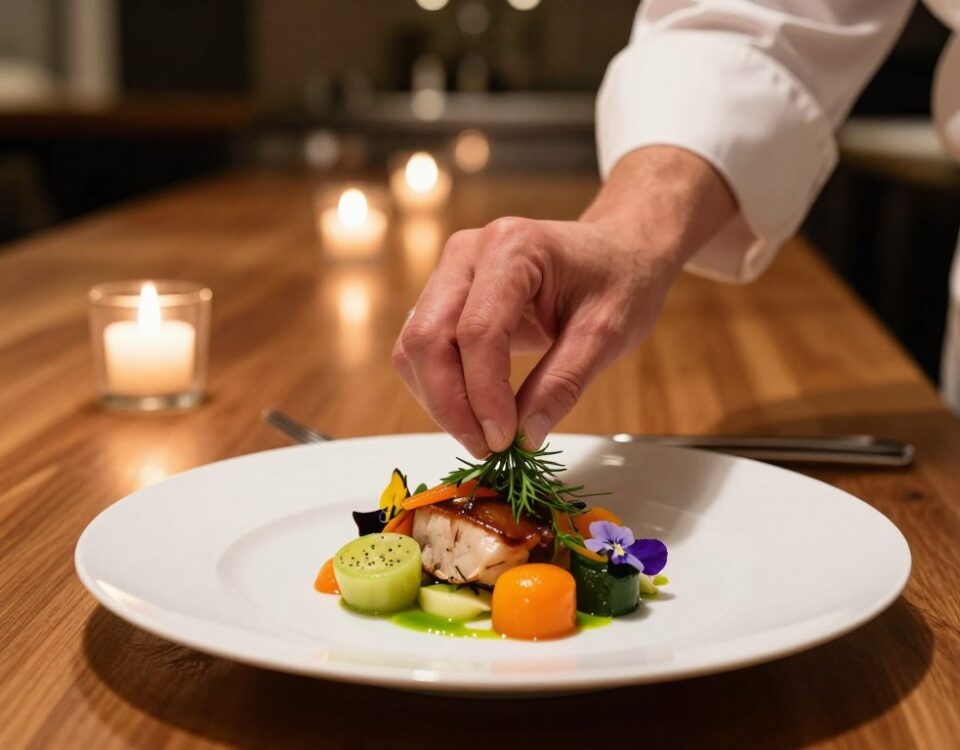 Gerichte beim Servieren garnieren